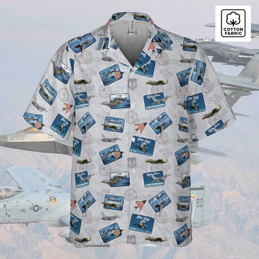 Hawaiian Shirt - Tribute to Current Fighter Jets of the US Air Force - White