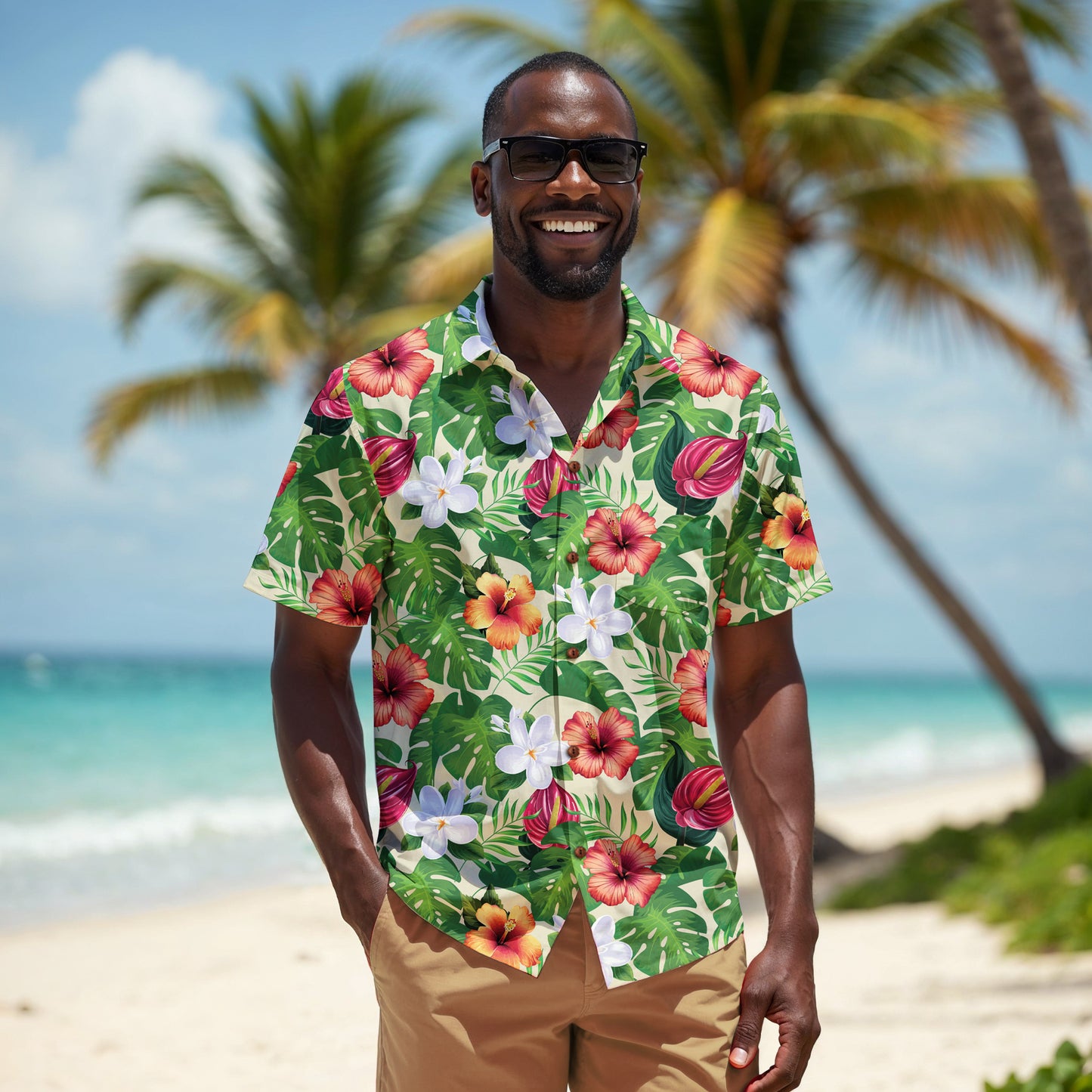 "Jungle Odyssey Hues: Beach Vibes" Hawaiian Shirt - 100% Cotton