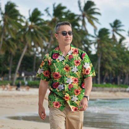 "Jungle Odyssey Hues: Golden Sun" Hawaiian Shirt - 100% Cotton