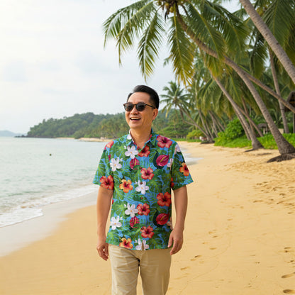 "Jungle Odyssey Hues: Rainforest Expedition" Hawaiian Shirt - 100% Cotton