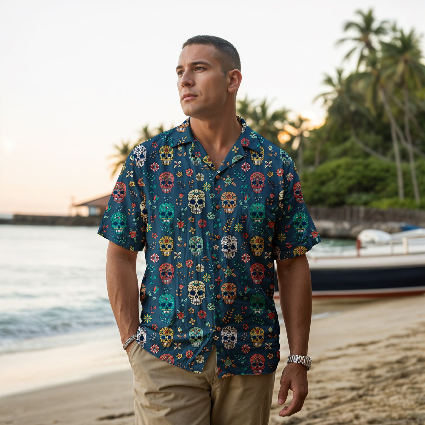 "Midnight Sugar Skulls" Cotton Celebration Shirt