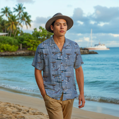 "USAF Bombers" Tribute Hawaiian Shirt, Blue 100% Cotton!