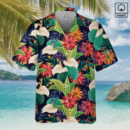 "Nocturnal Blooms" Hawaiian Shirt - Cotton