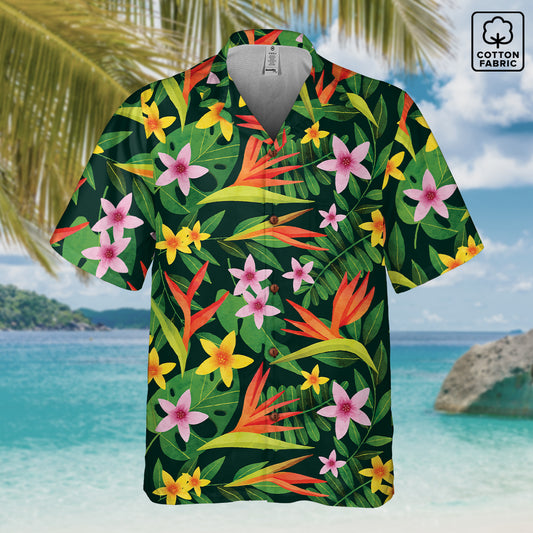 "Paradise Plumes" Hawaiian Shirt - 100% Cotton
