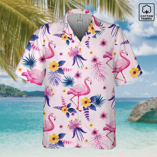 "Pink Flamingo Carnival" Hawaiian Shirt - Cotton