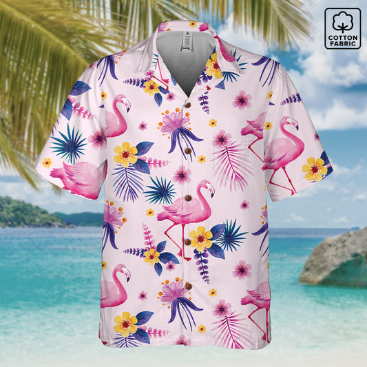 "Pink Flamingo Carnival" Hawaiian Shirt - 100% Cotton
