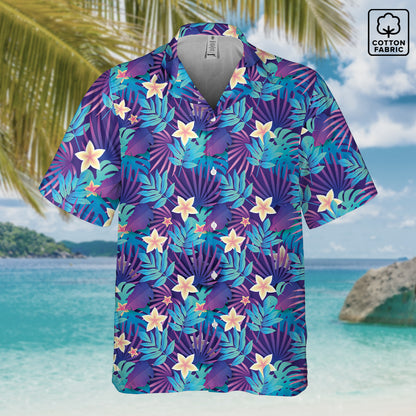 "Purple Paradise Blooms" Hawaiian Shirt - Cotton