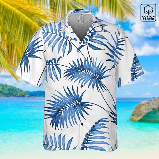 "Sapphire Palm Serenity" Hawaiian Shirt - Cotton