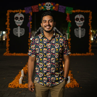 "Sugar Skull Fiesta" Cotton Celebration Shirt