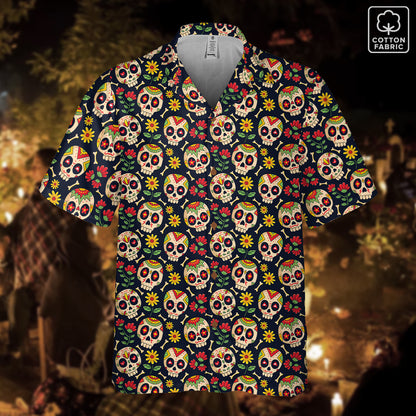 "Sugar Skull Fiesta" Cotton Button-Up Shirt