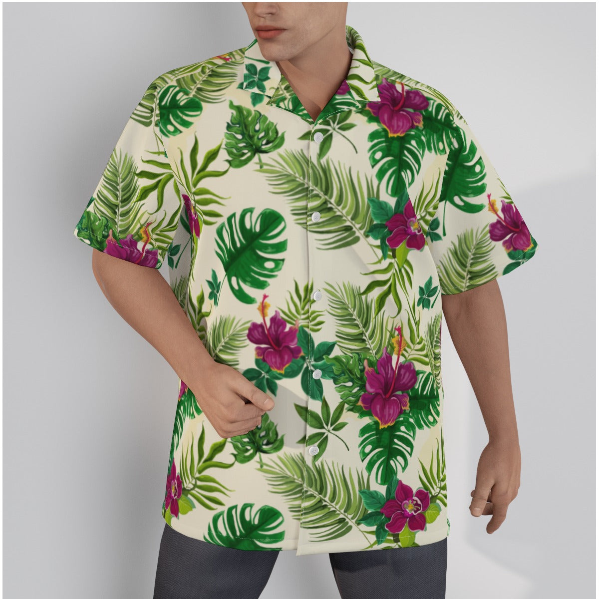 "Sunny Hibiscus Blooms"  Hawaiian Shirt - Cotton