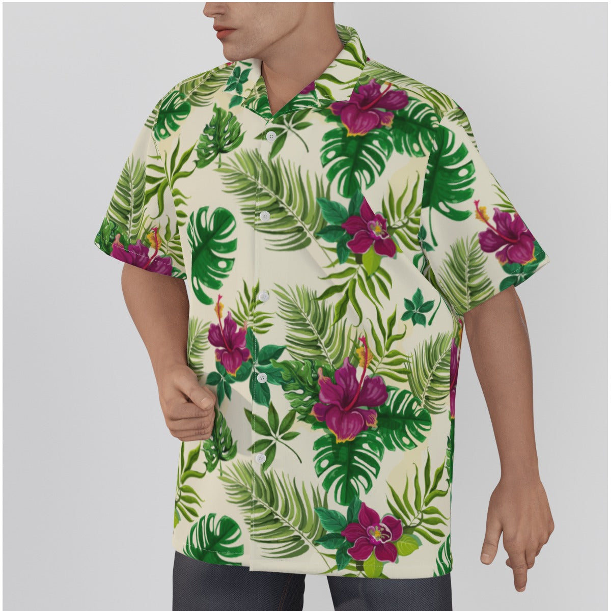 "Sunny Hibiscus Blooms"  Hawaiian Shirt - Cotton