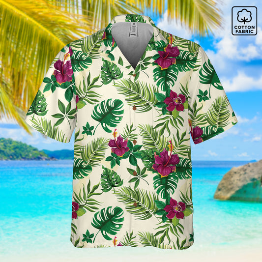 "Sunny Hibiscus Blooms"  Hawaiian Shirt - Cotton