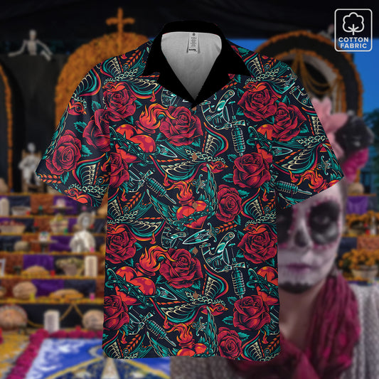 "Tattoos 'N Hearts" 100% Cotton Button-Up Shirt