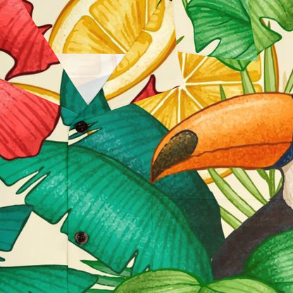 "Toucans Hiding in Hibiscus" Hawaiian Shirt - Cotton