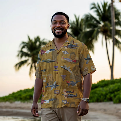 "Tuskegee Airmen" Hawaiian Tribute Shirt Gold 100%  Cotton