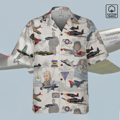 "Tuskegee Airmen" Hawaiian Tribute Shirt Beige 100%  Cotton