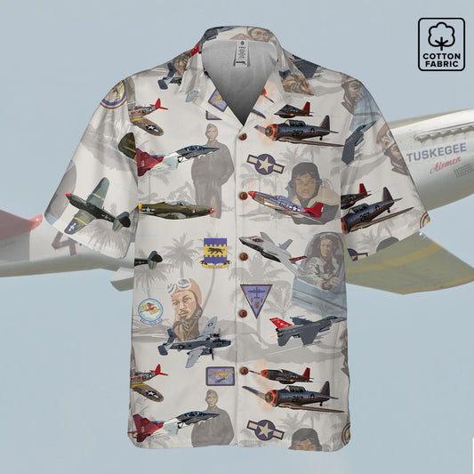 "Tuskegee Airmen" Hawaiian Tribute Shirt Beige 100%  Cotton