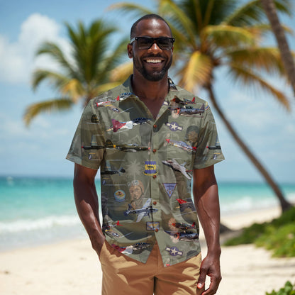 "Tuskegee Airmen" Hawaiian Tribute Shirt Green 100%  Cotton