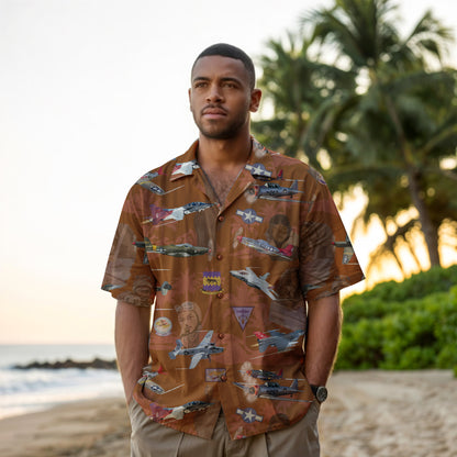 "Tuskegee Airmen" Hawaiian Tribute Shirt Red 100%  Cotton