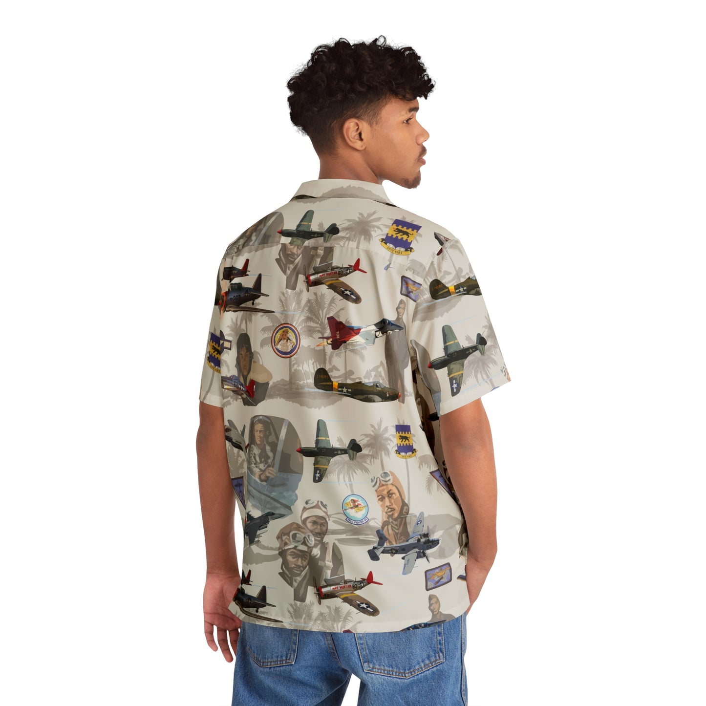 "Tuskegee Airmen" Tribute Hawaiian Shirt Beige - Cotton