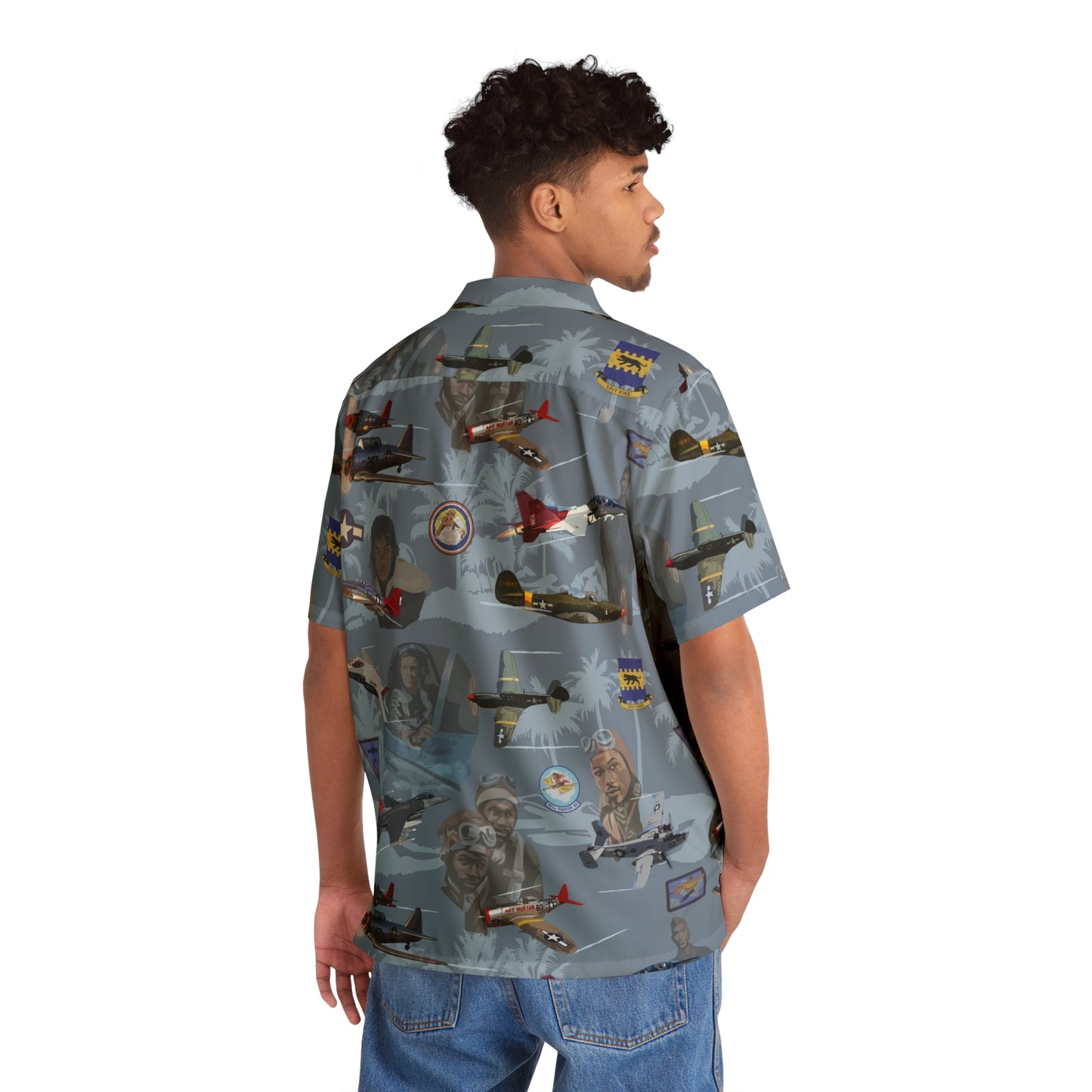 "Tuskegee Airmen" Tribute Hawaiian Shirt Blue - Cotton