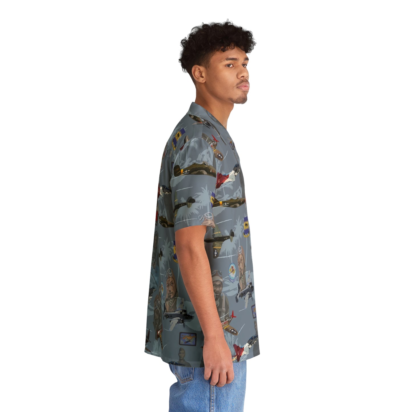 "Tuskegee Airmen" Tribute Hawaiian Shirt Blue - Cotton