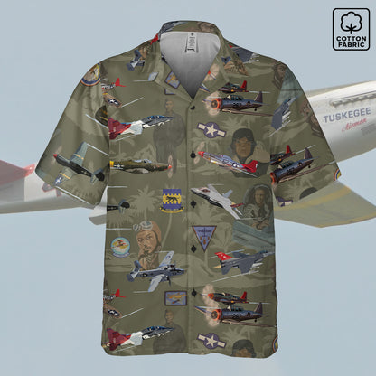 "Tuskegee Airmen" Hawaiian Tribute Shirt Green- Cotton