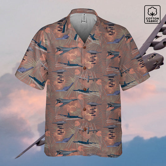 "USAF Bombers" Tribute Hawaiian Shirt, Beige 100% Cotton!