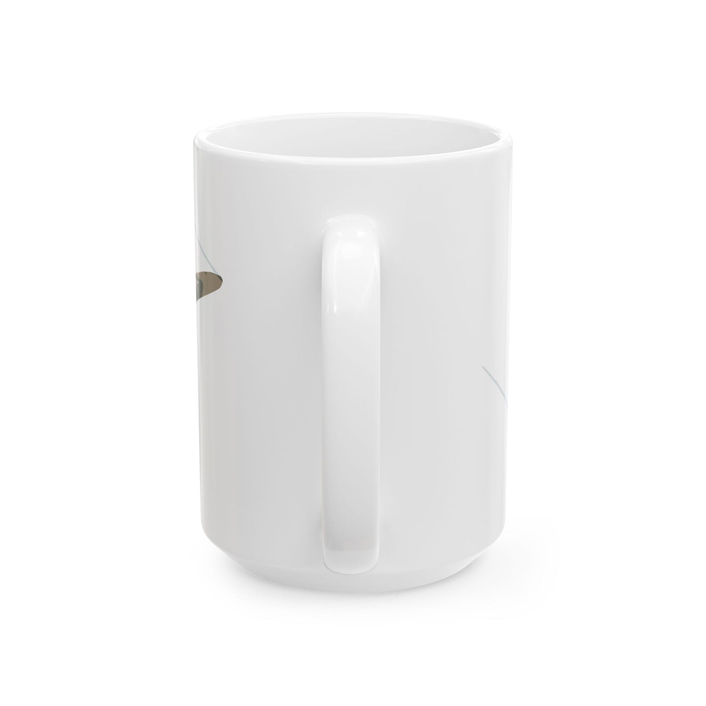 White ceramic mug with bold "Russian to Get Ya" nose art from the B-25 Mitchell bomber, available in 11oz and 15oz sizes, ideal for collectors.