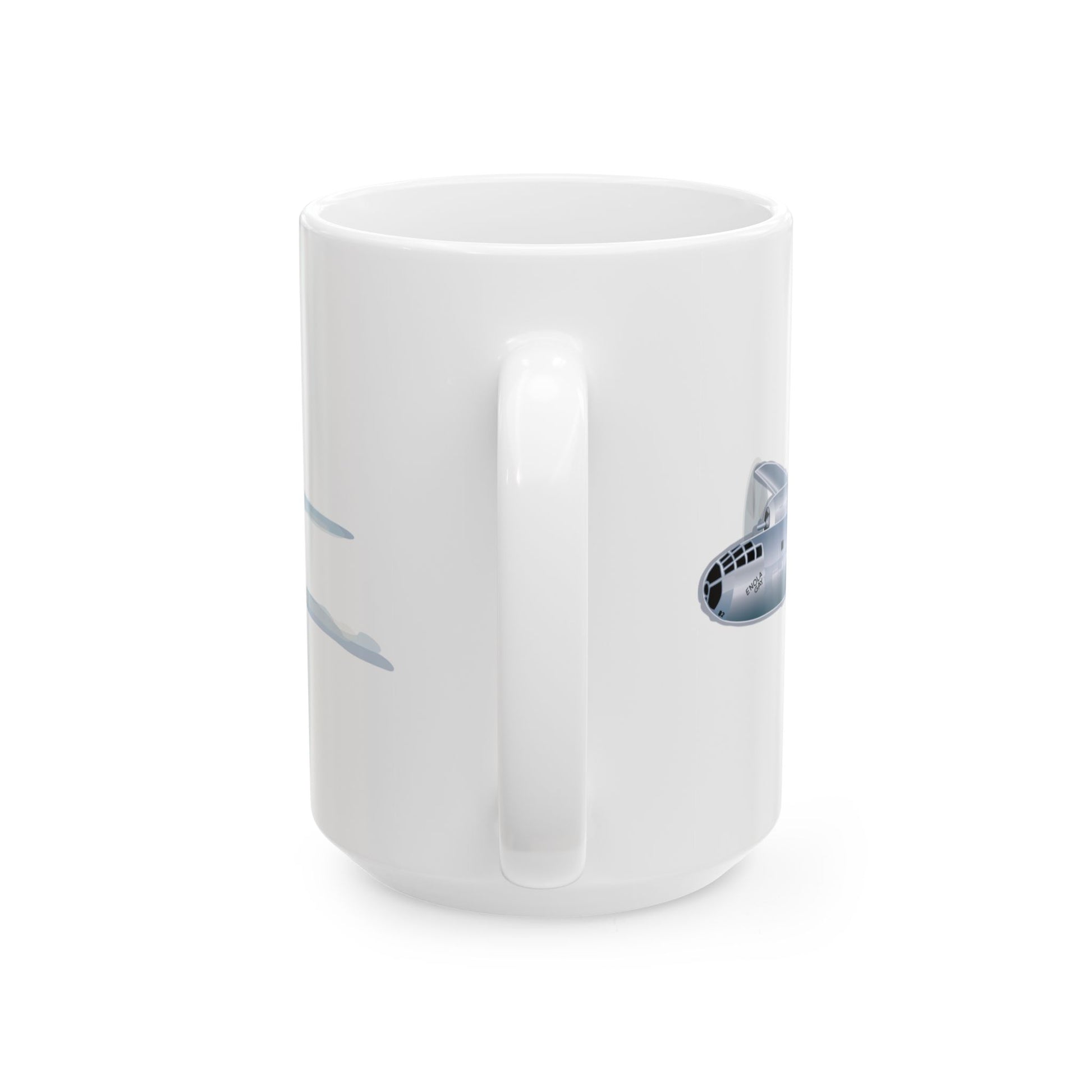 Vintage-style Enola Gay B-29 ceramic mug in 11oz and 15oz sizes, ideal for World War II aircraft collectors