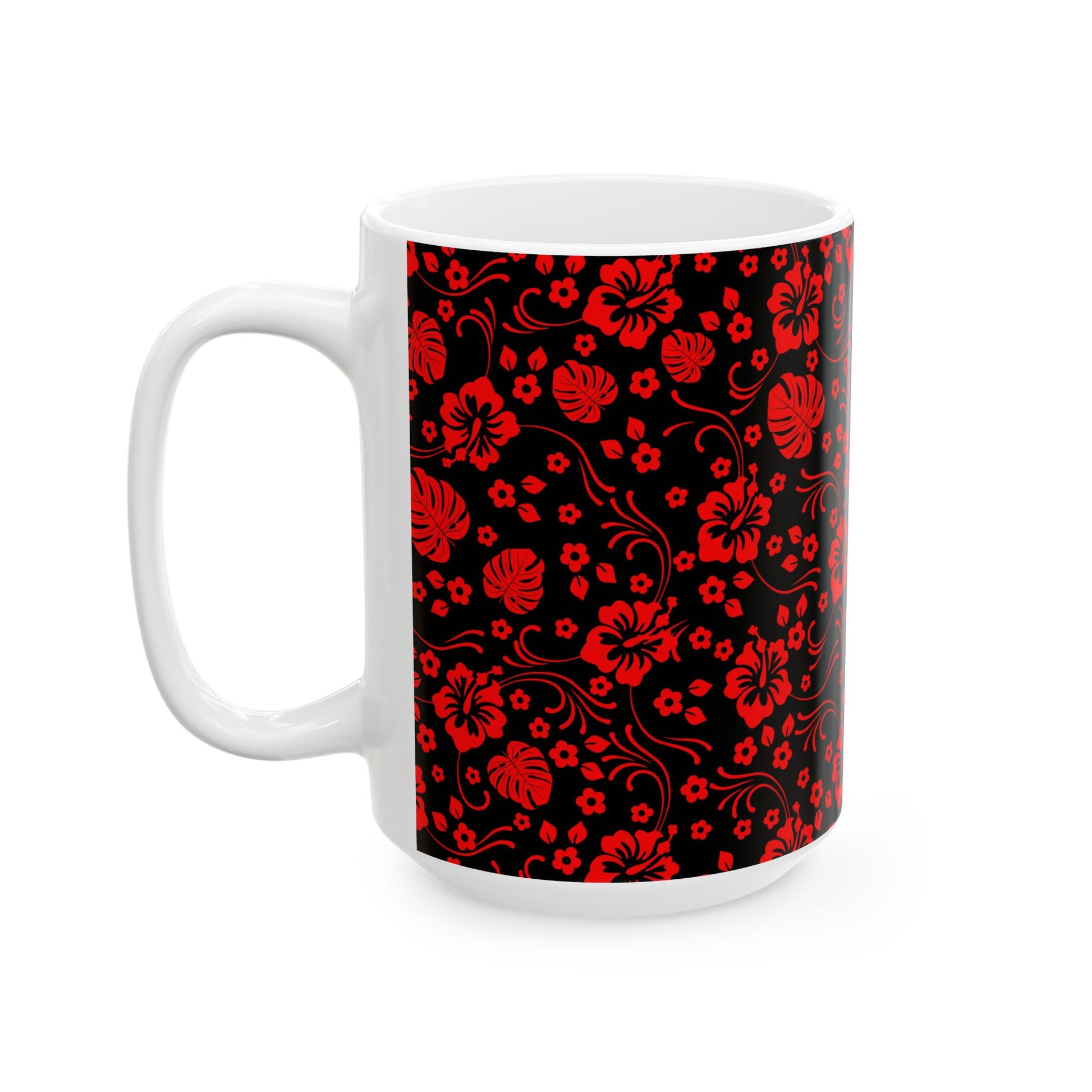 Island vibes black ceramic mug from Black Sands collection, ideal for coffee lovers who enjoy tropical aesthetics.