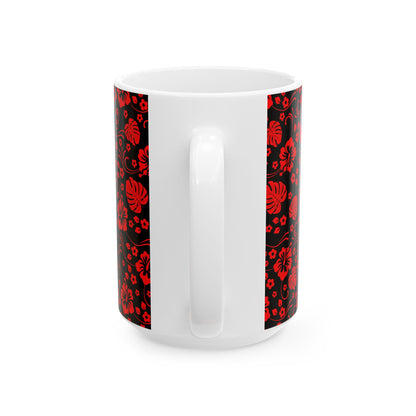 Black Sands ceramic mug with tropical sunset design, available in 11oz and 15oz, perfect for relaxing mornings