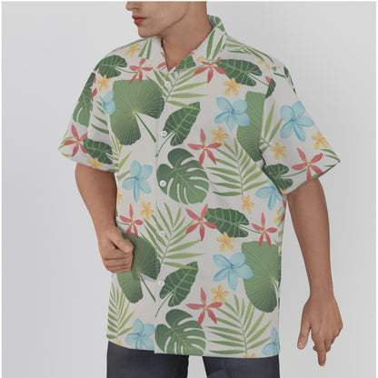 Men's Caribbean Leaf Carnival Hawaiian shirt, crafted from breathable cotton with exotic leaf motifs.