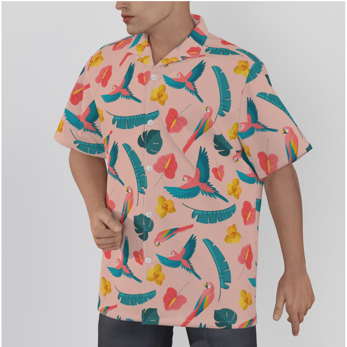 Men's Colorful Plumage Hawaiian shirt, crafted from breathable cotton with exotic bird motifs