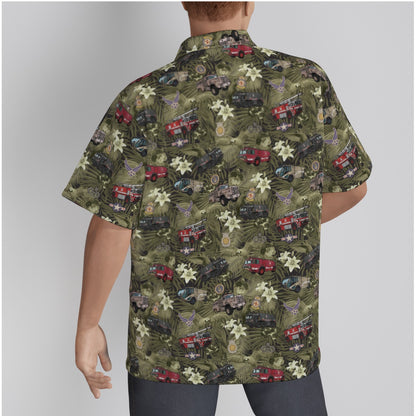 Hawaiian Shirt - "The Goodfellow Era ARFF Trucks" - Olive in Cotton