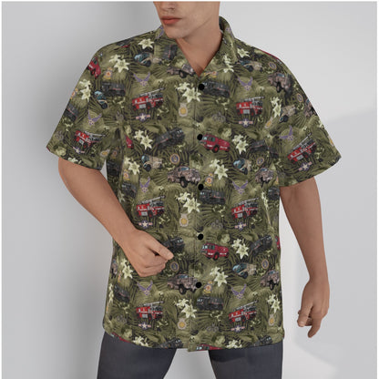 Hawaiian Shirt - "The Goodfellow Era ARFF Trucks" - Olive in Cotton