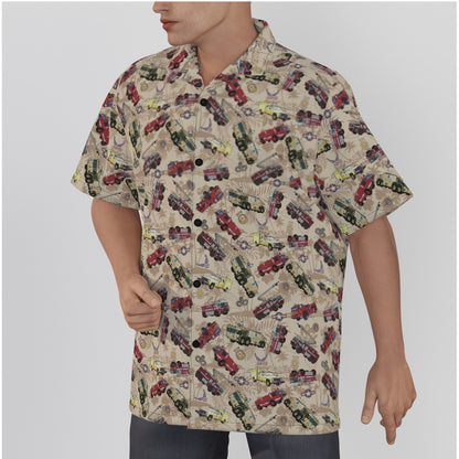 Hawaiian Shirt - "Chanute Era Crash Trucks" - Beige in Cotton