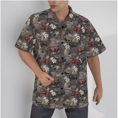 Hawaiian Shirt - "The Goodfellow Era ARFF Trucks" - Black in Cotton