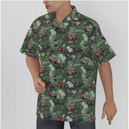 Hawaiian Shirt - "The Goodfellow Era ARFF Trucks" - Green in Cotton