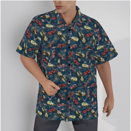 Hawaiian Shirt - "Chanute Era Crash Trucks" - Blue in Cotton