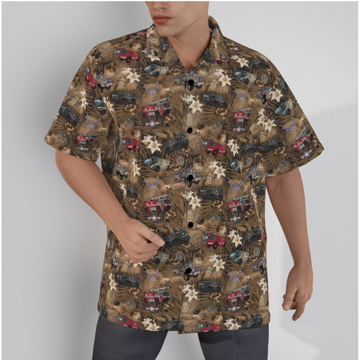 Hawaiian Shirt - "The Goodfellow Era ARFF Trucks" - Bronze in Cotton