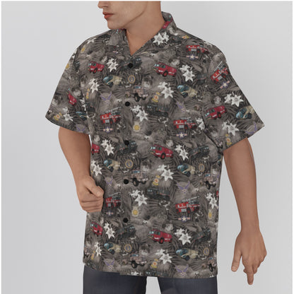 Hawaiian Shirt - "The Goodfellow Era ARFF Trucks" - Black in Cotton