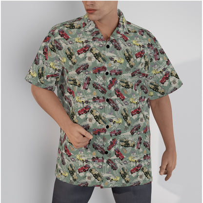 Hawaiian Shirt - "Chanute Era Crash Trucks" - Light Green in Cotton