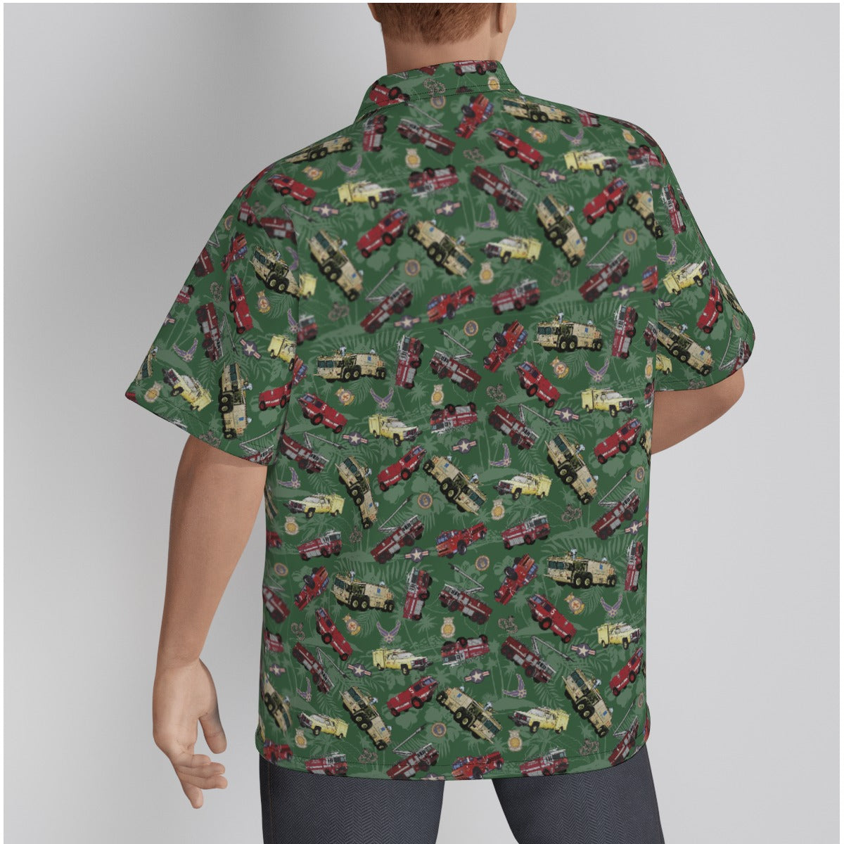 Hawaiian Shirt - "Chanute Era Crash Trucks" - Green in Cotton