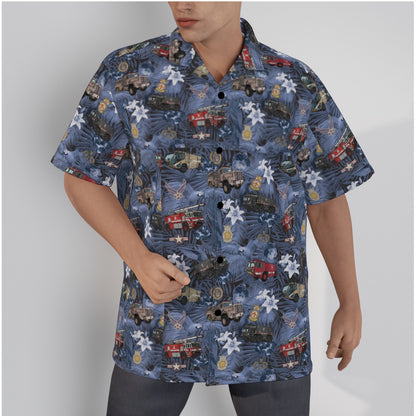 Hawaiian Shirt - "The Goodfellow Era ARFF Trucks" - Blue in Cotton