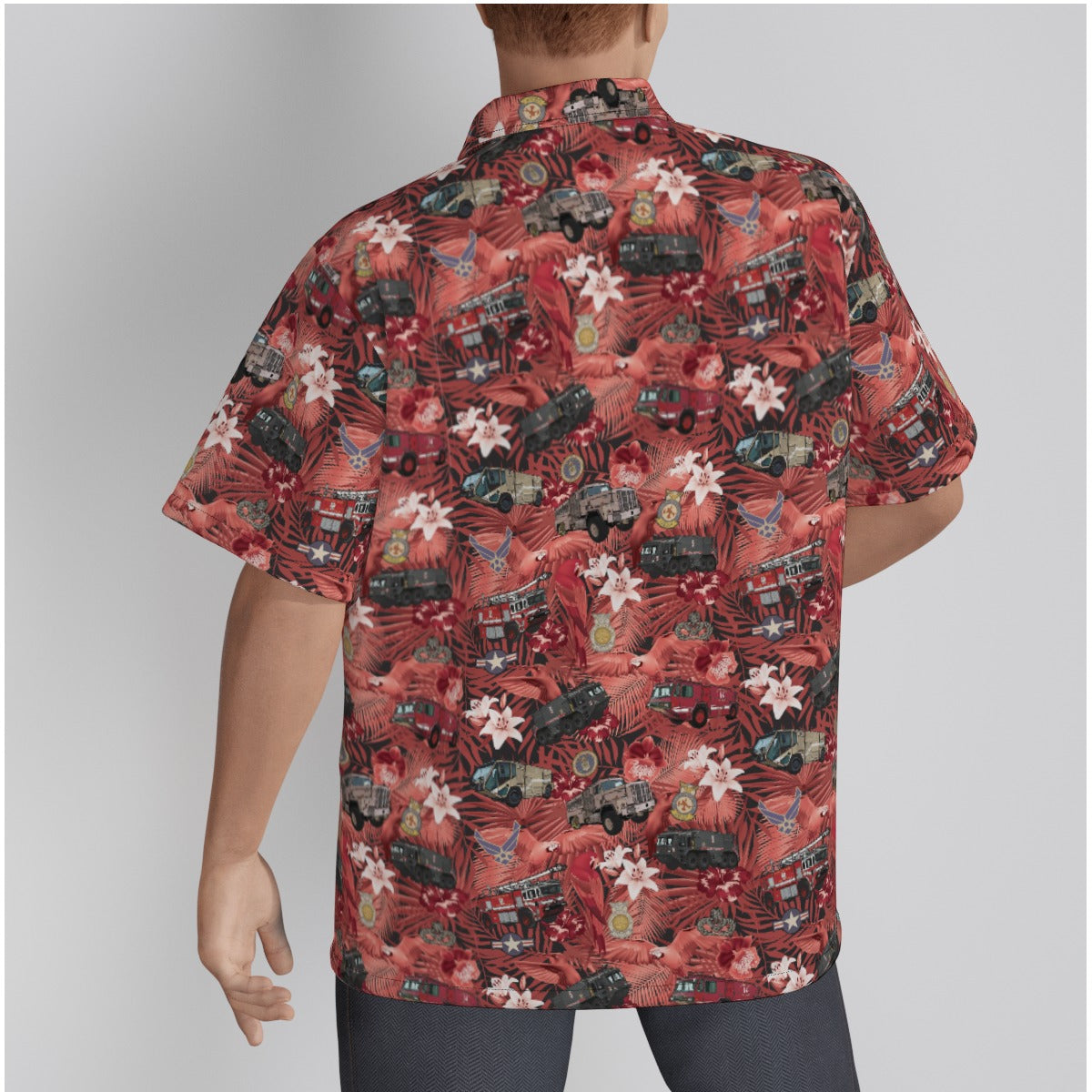 Hawaiian Shirt - "The Goodfellow Era ARFF Trucks" - Red in Cotton