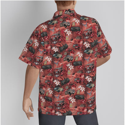 Hawaiian Shirt - "The Goodfellow Era ARFF Trucks" - Red in Cotton