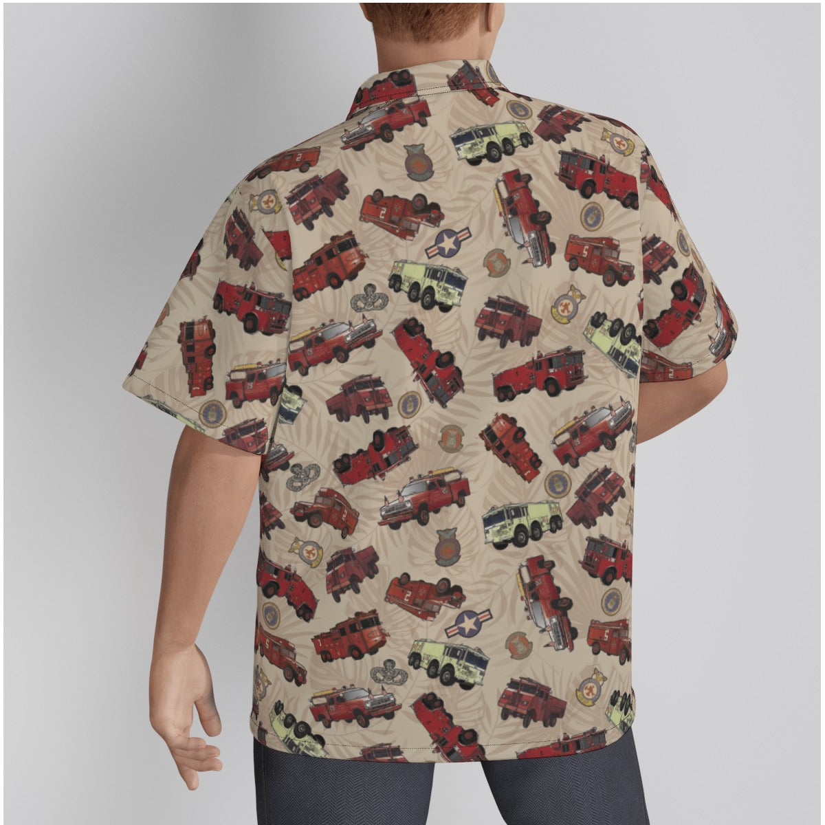 Hawaiian Shirt - "Vietnam Era Crash Trucks" - Cream in Cotton