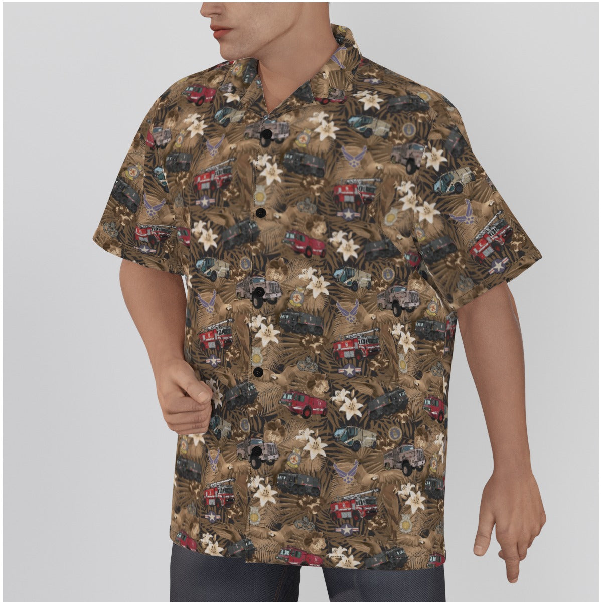 Hawaiian Shirt - "The Goodfellow Era ARFF Trucks" - Bronze in Cotton